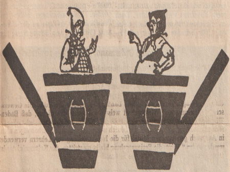 Grafik eines Mannes und einer Frau in einer Fastnacht-Bütt.