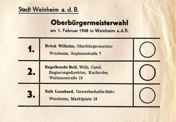 Der Wahlschein zur OB-Wahl 1948.