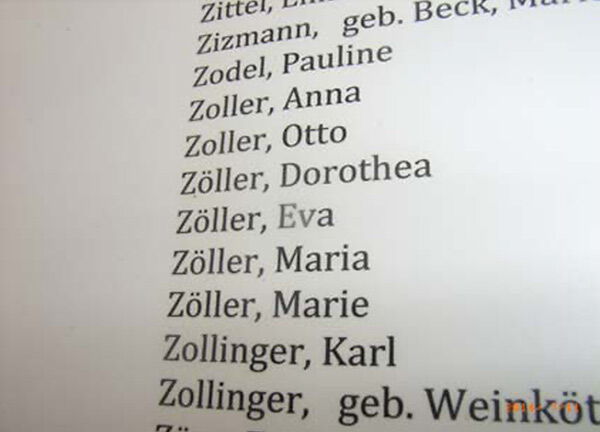Auszug aus dem Namensbuch der Gedenkstätte Grafeneck.