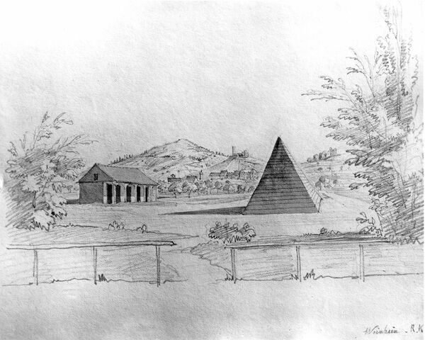 Die Stahlquelle, von einer Pyramide überdeckt (Zeichnung des Hofmalers Rudolf Kuntz, um 1840). Die Stahlquelle, von einer Pyramide überdeckt (Zeichnung des Hofmalers Rudolf Kuntz, um 1840).