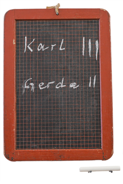 Kreidetafel, Aufschrieb: Karl: III, Gerda: II