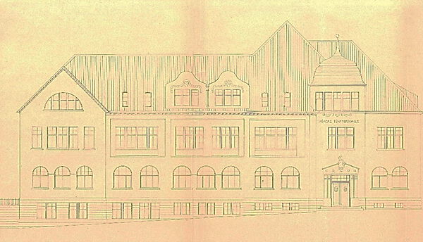 So stellte man sich im Rathaus die Hauptansicht der neuen Töchterschule an der Luisenstraße vor. Bild: Stadtarchiv Architektenzeichnung der neuen Töchterschule