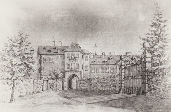 Schloss_03 Das Weinheimer Schloss, Zeichnung von Richard Kuntz (ca. 1840).