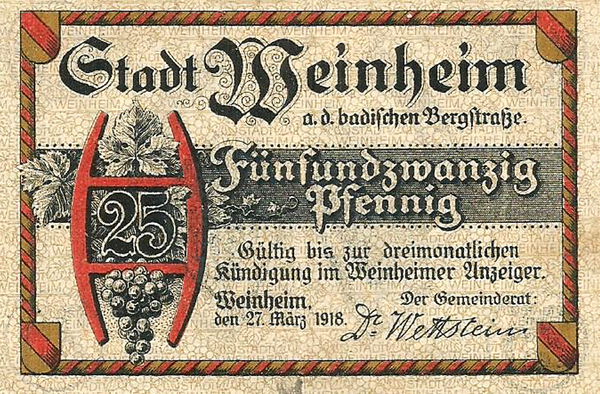 der erste Notgeldschein Weinheims